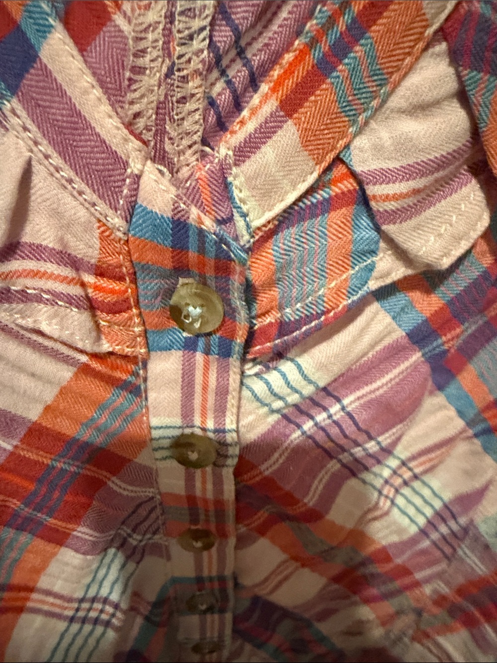 Plaid Ruffle Button-Front Dress - Pink & Orange - Picture 6 of 6